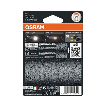 OSRAM - 2 x LED-Glassockellampen W2.5x16q 12 V weiss 6’000 K