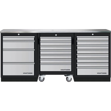 Mobilio 3er Kombi mit Werkstattwagen, inox, 3 Schublade 3964K-4R8IX - Hischier Auto AG