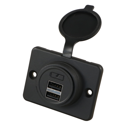 Aufbausteckdose mit flacher Montageplatte - 2 x USB-A