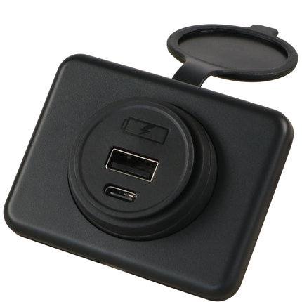 Aufbausteckdose Power 45 W mit flacher Montageplatte - 1 x USB-A und 1 x USB-C