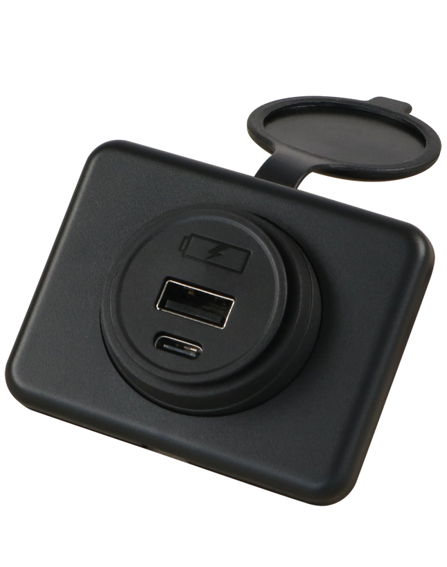 Aufbausteckdose Power 45 W mit flacher Montageplatte - 1 x USB-A und 1 x USB-C