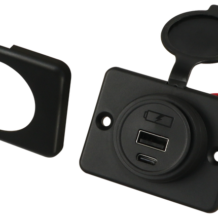 Aufbausteckdose Power 45 W mit flacher Montageplatte - 1 x USB-A und 1 x USB-C