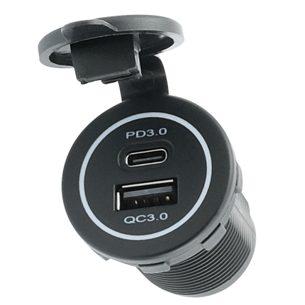 Einbausteckdose Power 30 W mit Deckel - 1 x USB-A / 1 x USB-C