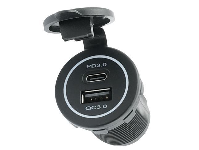 Einbausteckdose Power 30 W mit Deckel - 1 x USB-A / 1 x USB-C