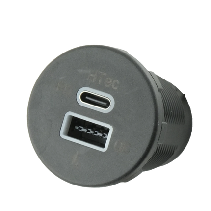 Einbausteckdose Power 45 W mit Deckel - 1 x USB-A / 1 x USB-C Hischier Auto AG