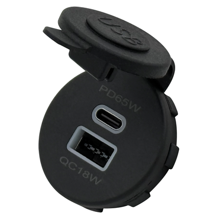 Einbausteckdose High - Power 65 W, Gummideckel - 1x USB-A und 1x USB-C 50196 - Hischier Auto AG