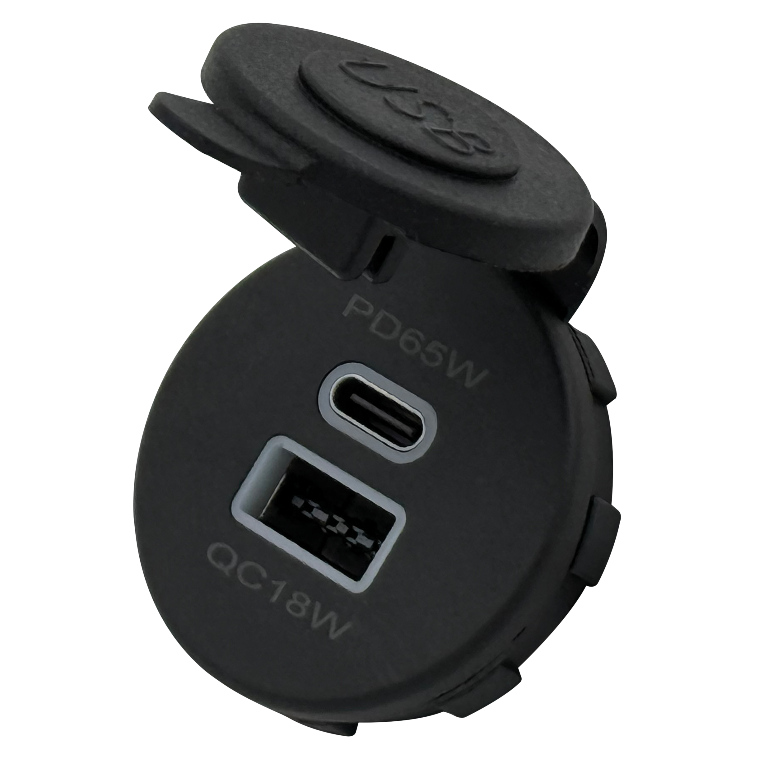 Einbausteckdose High - Power 65 W, Gummideckel - 1x USB-A und 1x USB-C 50196 - Hischier Auto AG