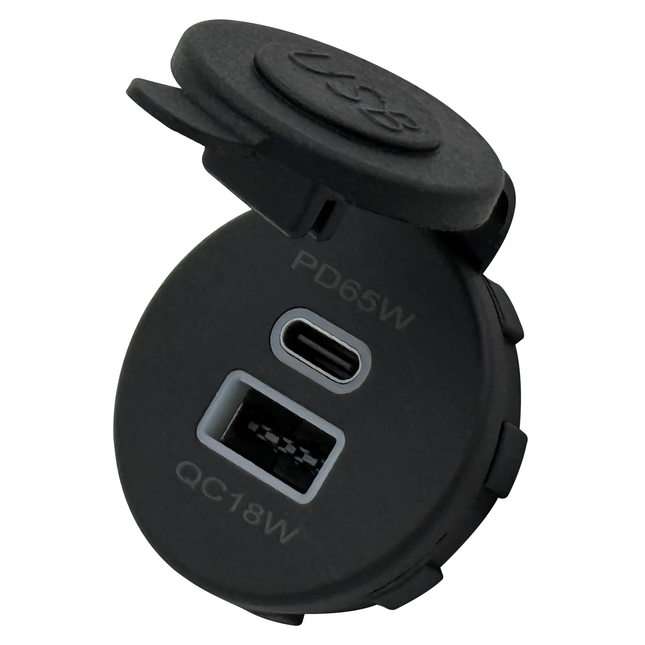 Einbausteckdose High - Power 65 W, Gummideckel - 1x USB-A und 1x USB-C 50196 - Hischier Auto AG