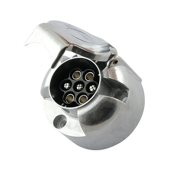 Anhängersteckdose 7-pol Alu, rund, Steckanschl.