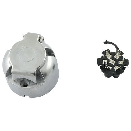 Anhängersteckdose 7-pol Alu, rund, Steckanschl.