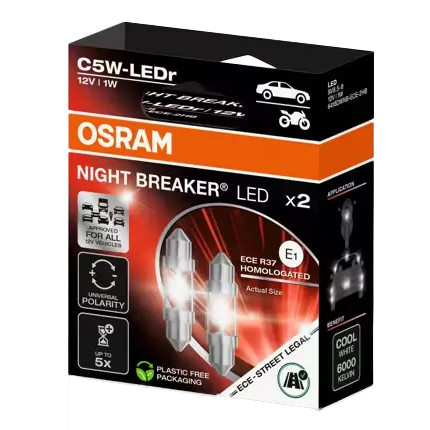 OSRAM – Night Breaker 2 x LED-Soffitte, 11 x 36, 12 V, Weiss, 6’000 K - 6418DWNB/ECE/2HB - 1 - Satz Diverse