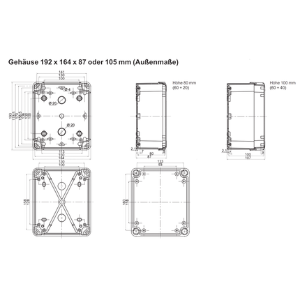 Kunststoffbox mit transparentem Deckel IP66