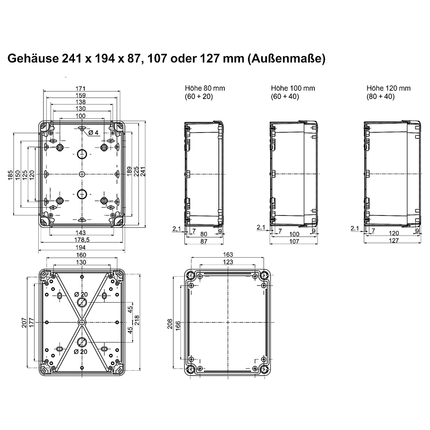 Kunststoffbox mit transparentem Deckel IP66