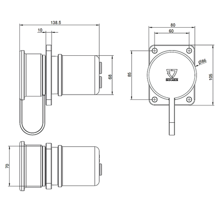 Steckdose 2-pol. 70mm2 f. Kabelanschluss M10