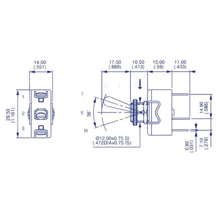 Kippschalter Metallhebel HD 15A on-off-on *wasserfest*