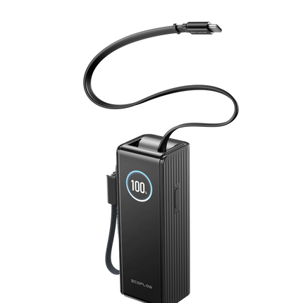 EcoFlow – RAPID-Powerbank mit 25’000 mAh, schwarz, mit integriertem Kabel