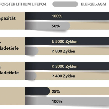 Forster LiFePO4 Lithium - Premium - Batterie 12 V 100 Ah, 1'280 Wh für Untersitzmontage mit Bluetooth - 1 - Stück Forster