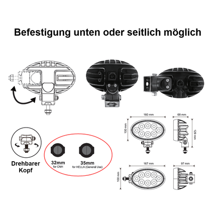 LED-Arbeitsscheinwerfer Oval 12/24 V - GS2098/V2 - 1 - Stück Diverse
