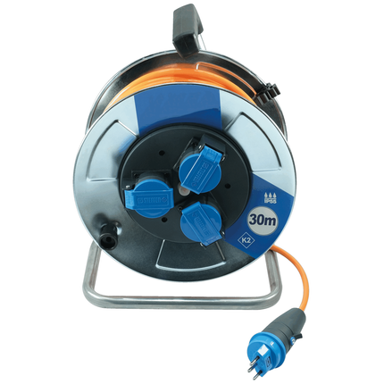 Kabelrolle Metall PUR 3 x 1.5 / 30 m, 3 Steckdosen, IP55