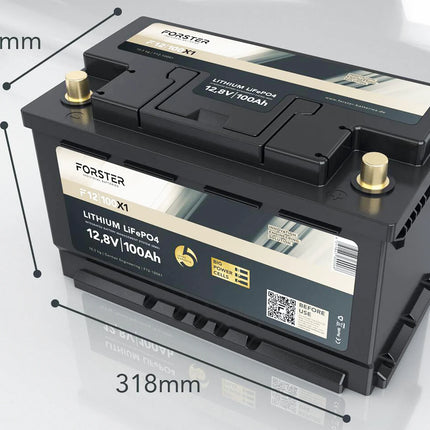 Forster LiFePO4 Lithium - Premium - Batterie 12 V 100 Ah, 1'280 Wh für Untersitzmontage mit Bluetooth - F12/100XB1 - 1 - Stück