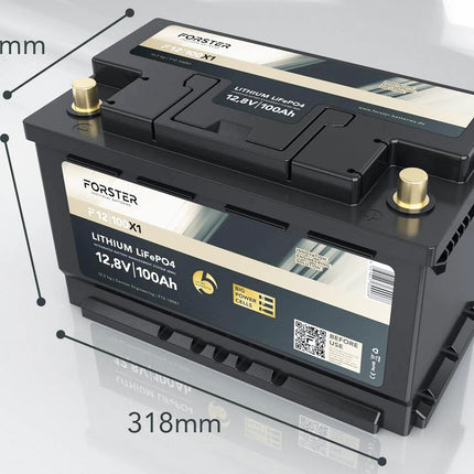 Forster LiFePO4 Lithium - Premium - Batterie 12 V 100 Ah, 1'280 Wh für Untersitzmontage mit Bluetooth - 1 - Stück Forster