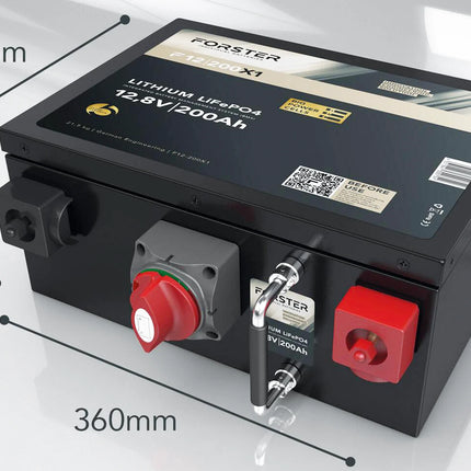 Forster LiFePO4 Lithium - Premium - Batterie 12 V 200 Ah, 2'560 Wh für Untersitzmontage - F12/200X1 - 1 - Stück