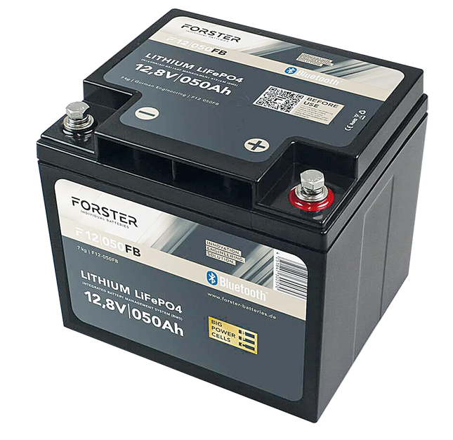 Forster LiFePO4 Lithium - Standard - Batterie 12 V 50 Ah, 512 Wh mit Bluetooth - 1 - Stück Forster