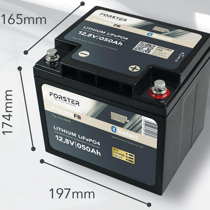 Forster LiFePO4 Lithium - Standard - Batterie 12 V 50 Ah, 512 Wh mit Bluetooth - F12/050FBS - 1 - Stück