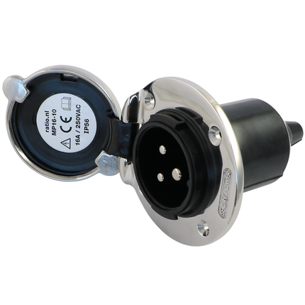 Einbaustecker Edelstahl 16/3 230 VAC