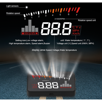 OBD2 Head-Up Display HUDX5 12V OBD2HUD/X5 - Hischier Auto AG