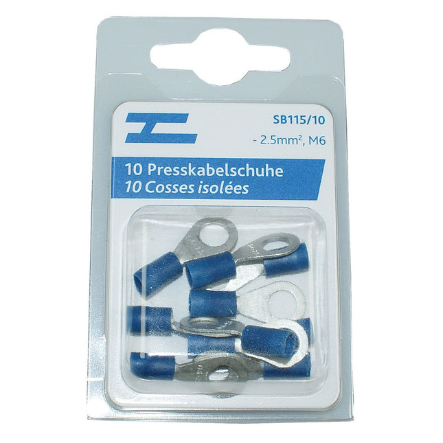 10 Presskabelschuhe isoliert M 6 blau SB115/10