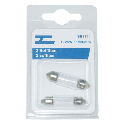 2 Soffittenlampen 12V/5W, 11 x 36mm SB1711