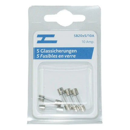 5 Glassicherungen 20x5mm, 10 Amp. - 1 - Stück Diverse
