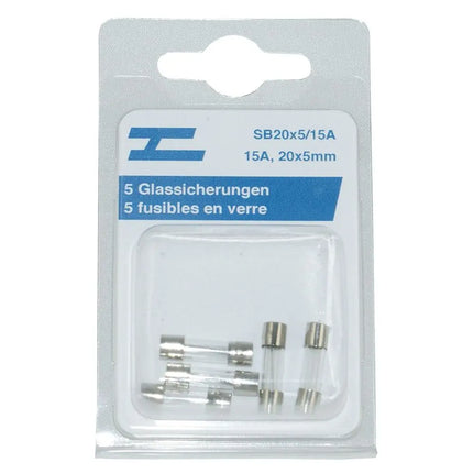 5 Glassicherungen 20x5mm, 15 Amp. - 1 - Stück Diverse