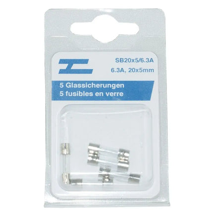 5 Glassicherungen 20x5mm, 6,3 Amp. - 1 - Stück Diverse