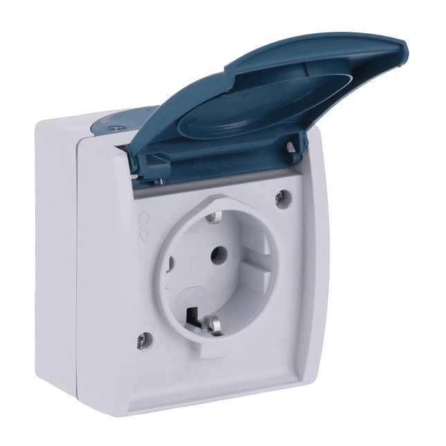 Schuko Steckdose aufputz, blaugrün, IP44