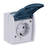 Schuko Steckdose aufputz, blaugrün, IP44 SDAP/Schuko